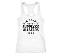 Neverless® Damen Tank-Top Bedruckt Schriftzug Oldschool NYC New York City Allstars Racerback Fashion Streetstyle Sport Weiss-schwarz S