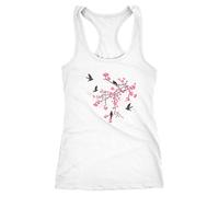 Neverless Damen Tank-Top Cherry Tree Birds Kirschblüten Vögel Racerback weiß L
