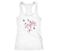 Neverless Damen Tank-Top Cherry Tree Birds Kirschblüten Vögel Racerback Weiss XXL