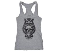 Neverless Damen Tank-Top Eule Totenkopf Owl Skull Schädel Racerback grau L