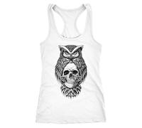 Neverless Damen Tank-Top Eule Totenkopf Owl Skull Schädel Racerback Weiss XL