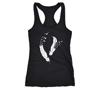 Neverless Damen Tank-Top Feder Vögel Racerback Trägertop Ringertop Sport-Top Trägershirt Feather Birds schwarz L