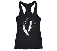 Neverless Damen Tank-Top Feder Vögel Racerback Trägertop Ringertop Sport-Top Trägershirt Feather Birds Schwarz XXL