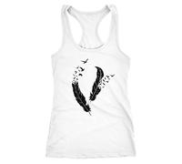 Neverless Damen Tank-Top Feder Vögel Racerback Trägertop Ringertop Sport-Top Trägershirt Feather Birds weiß M