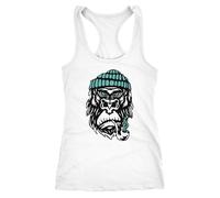 Neverless® Damen Tank-Top Gorilla AFFE Monkey Captain Sailor Seemann Racerback Weiss M