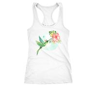 Neverless Damen Tank-Top Kolibri Vogel Tropical Summer Jungle Paradise Hummingbird Racerback Slim Fit tailliert Baumwolle weiß L