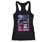 Neverless® Damen Tank-Top Los Angeles LA Ocean Side Sommer Palmen Aufdruck Print Schrift Fashion Bedruckt Racerback schwarz-pink M