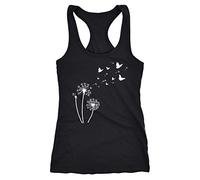Neverless Damen Tank-Top Pusteblume Schmetterlinge Dandelion Butterflys Racerback Schwarz L