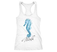 Neverless Damen Tank-Top Shirt Flamingo Seepferdchen Florida Watercolor Weiss-Seepferdchen S