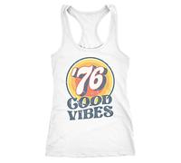 Neverless® Damen Tank-Top Sommer Good Vibes 70er Jahre Retro Print Hippie Style Fashion Racerback weiß XXL
