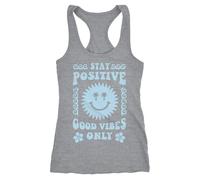 Neverless® Damen Tank-Top Statement Spruch Stay Positive Good Vibes Only Sonne Smile Sommer Fashion Racerback Grau M