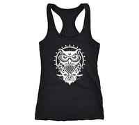 Neverless Damen Tank Top Tanktop Eule Mandala Owl Racerback Trägershirt Trägertop Schwarz L