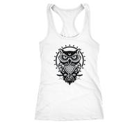 Neverless Damen Tank Top Tanktop Eule Mandala Owl Racerback Trägershirt Trägertop weiß M