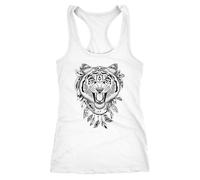 Neverless Damen Tank-Top Tiger Boho Zentangle Bohamian Atzec Federn Traumfänger Racerback Slim Fit tailliert weiß XXL