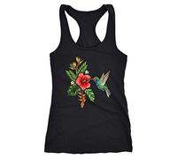 Neverless Damen Tank-Top Tropical Kolibri Vogel Palmblätter Sommer Stick-Patch-Optik Hummingbird Racerback Slim Fit tailliert Baummwolle Schwarz S