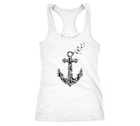 Neverless Damen Tank-Top Vogel Anker Anchor Birds Racerback Trägertop Trägershirt Ringertop Sport-Top weiß M