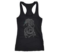 Neverless® Damen Tank-Top Wolf Fenrir Fabelwesen Wikinger nordische Mythologie Odin Fashion Streetstyle Racerback Schwarz XL