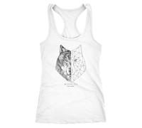 Neverless® Damen Tank-Top Wolf Polygon Kunst Grafik Tiermotiv Printshirt Fashion Streetstyle Racerback Weiss L