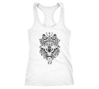 Neverless Damen Tank-Top Wolf Zentangle Atzekenmuster Boho Bohamian Atzec Animal Ethnic Racerback Weiss M