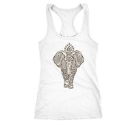 Neverless Damen Tank-Top Zentangle Elefant Mandala Boho Bohemain Elephant Racerback Weiss S
