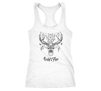 Neverless Damen Tank-Top Zentangle Hirsch Geweih Traumfänger Mandala Atzekenmuster Boho Bohamian Atzec Weiss XL