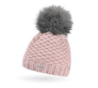 Neverless® Damen Winter-Mütze Strick Fleecefutter Kunstfell-Bommel Pudelmütze Wintermode Outdoor Rosa Unisize