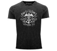 Neverless® Herren Anker Adler Motiv Maritimer Vintage Print Used Look Slim Fit schwarz XL