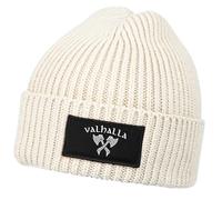 Neverless® Herren Beanie Wintermütze Patch Valhalla Viking Axt Nordische Mythologie Odin Print Streetstyle Strickmütze Rippstrick Beige Unisize