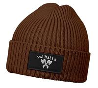 Neverless® Herren Beanie Wintermütze Patch Valhalla Viking Axt Nordische Mythologie Odin Print Streetstyle Strickmütze Rippstrick Braun Unisize