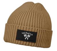 Neverless® Herren Beanie Wintermütze Patch Valhalla Viking Axt Nordische Mythologie Odin Print Streetstyle Strickmütze Rippstrick Hellbraun Unisize