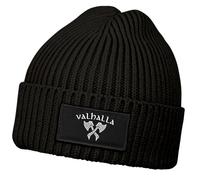 Neverless® Herren Beanie Wintermütze Patch Valhalla Viking Axt Nordische Mythologie Odin Print Streetstyle Strickmütze Rippstrick Schwarz Unisize