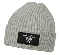 Neverless® Herren Beanie Wintermütze Patch Valhalla Viking Axt Nordische Mythologie Odin Print Streetstyle Strickmütze Rippstrick Grau Unisize