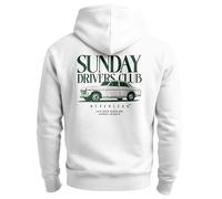 Neverless® Herren Hoodie Backprint Oldtimer Auto Sunday Driver Club Aufdruck Retro Männer Fashion Streetstyle Weiss L