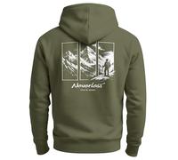 Neverless® Herren Hoodie Backprint Outdoor Wandern Motiv Kapuzen-Pullover Männer Fashion Streetstyle Oliv M