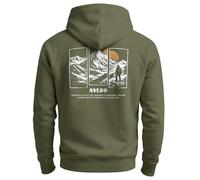 Neverless® Herren Hoodie Backprint Wandern Himalaya Rückenaufdruck Motiv Kapuzen-Pullover Männer Fashion Streetstyle Oliv M