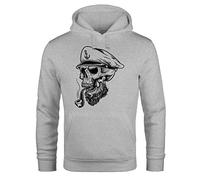 Neverless Herren Hoodie Totenkopf Kapitän Captain Skull Sailor Totenschädel Kapuzen-Pullover Männer grau M