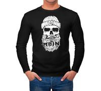 Herren Long-Sleeve Aufdruck Moin Totenkopf Anker Skull Print Motiv Bart Langarm-Shirt schwarz 3XL