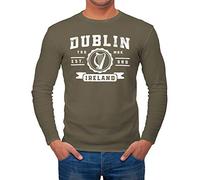 Neverless® Herren Longsleeve Dublin Irland Retro Design Aufdruck Print Schrift Langarm-Shirt Fashion Streetstyle Khaki L