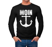 Neverless® Herren Longsleeve Moin Anker Retro Printshirt T-Shirt Aufdruck Maritim Nordisch Langarm-Shirt Fashion Streetstyle Schwarz XXL