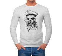Neverless® Herren Longsleeve Moin Kapitän Totenkopf Anker Bart Hamburg Langarm-Shirt Fashion Streetstyle Grau-Melange XL