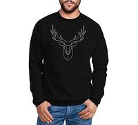 Neverless Herren Sweatshirt Pullover Hirsch Polygon Geweih Geometrisch Formen Rundhalspullover schwarz XL