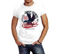 Neverless Herren T-Shirt Athletic Adler Eagle Sport College Slim Fit weiß L