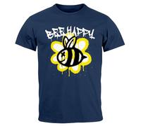 Neverless® Herren T-Shirt Aufdruck Bee Happy Biene Blume Graffiti SchriftzugFashion Streetstyle Navy XXL