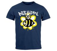 Neverless® Herren T-Shirt Aufdruck Bee Happy Biene Blume Graffiti SchriftzugFashion Streetstyle Navy XL