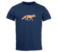 Neverless® Herren T-Shirt Aufdruck Fuchs Polygon Kunstdruck Geometrie Outdoor Logo Tier Motiv Fashion Streetstyle Navy XL
