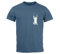 Neverless® Herren T-Shirt Aufdruck Katze Cat Logo lustig Kapuzen-Pullover Männer Fashion Streetstyle Denim-Blue XXL