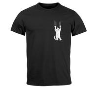 Neverless® Herren T-Shirt Aufdruck Katze Cat Logo lustig Kapuzen-Pullover Männer Fashion Streetstyle schwarz M