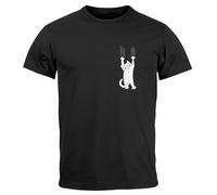 Neverless® Herren T-Shirt Aufdruck Katze Cat Logo lustig Kapuzen-Pullover Männer Fashion Streetstyle Schwarz 3XL