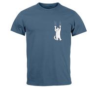 Neverless® Herren T-Shirt Aufdruck Katze Cat Logo lustig Kapuzen-Pullover Männer Fashion Streetstyle Denim Blue S