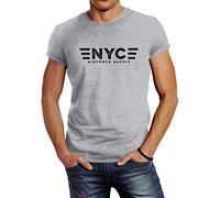 Neverless® Herren T-Shirt Aufdruck NYC New York City Airforce Supply Army Print grau M